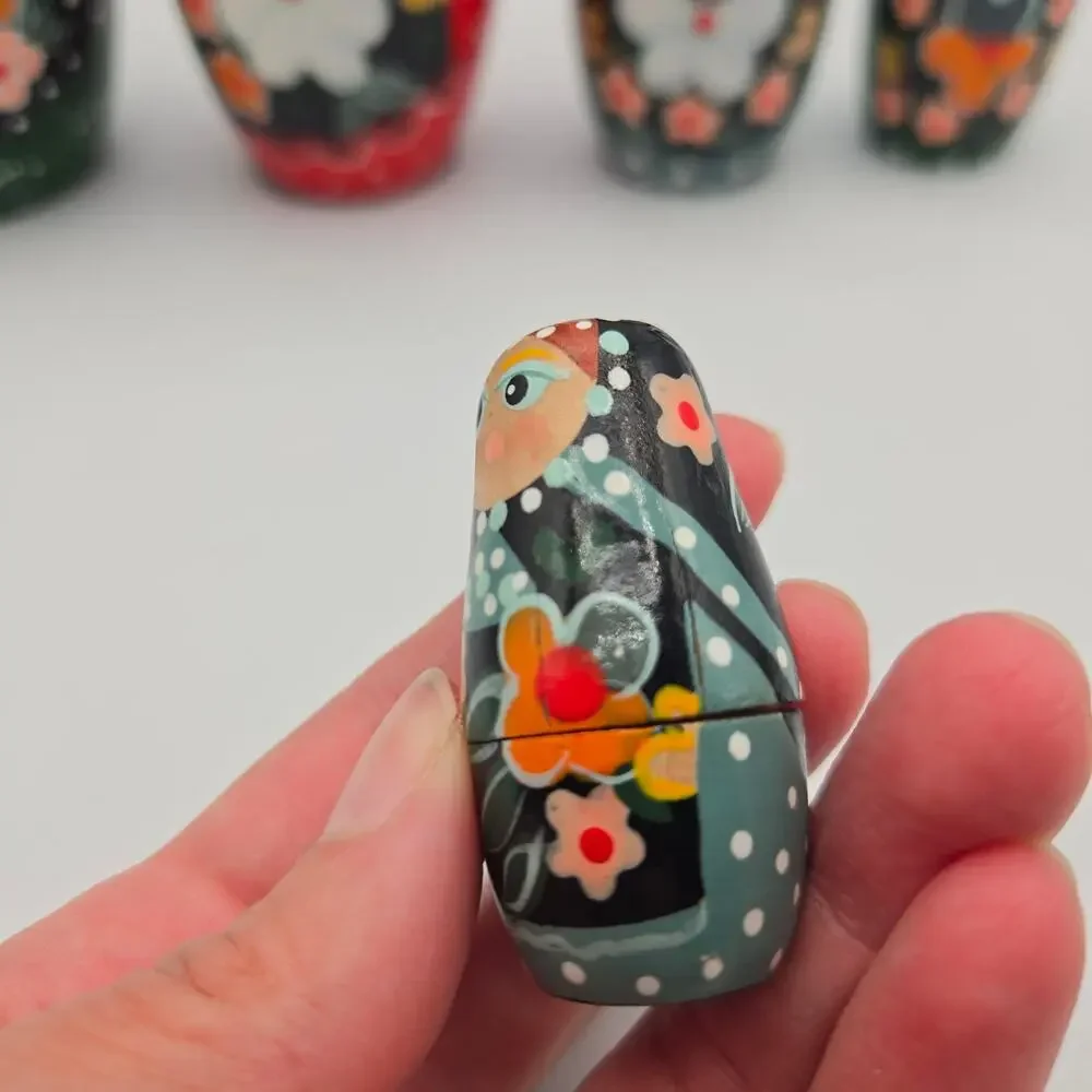 Vintage 5 Piece Russian Nesting Stacking Dolls Painted Floral Handmade